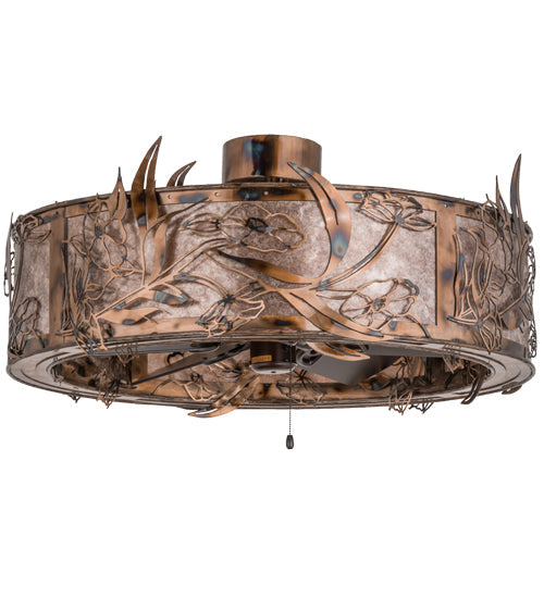 Meyda Lighting Lady Slipper 36" LED Light Burnished Brass Tint Chandelier With Silver Mica Shade Glass and Fan