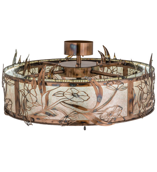 Meyda Lighting Lady Slipper 36" LED Light Burnished Brass Tint Chandelier With Silver Mica Shade Glass and Fan