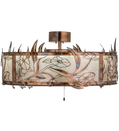 Meyda Lighting Lady Slipper 36" LED Light Burnished Brass Tint Chandelier With Silver Mica Shade Glass and Fan
