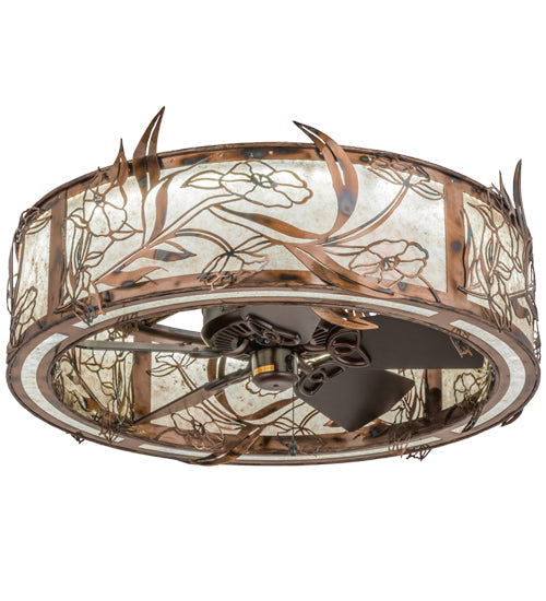 Meyda Lighting Lady Slipper 36" LED Light Burnished Brass Tint Chandelier With Silver Mica Shade Glass and Fan