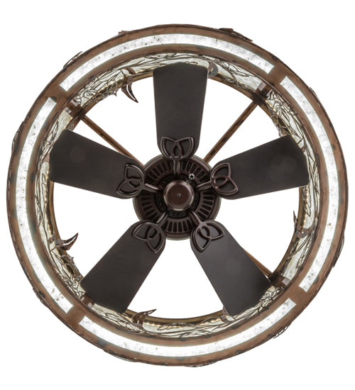 Meyda Lighting Lady Slipper 36" LED Light Burnished Brass Tint Chandelier With Silver Mica Shade Glass and Fan