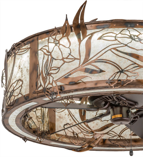 Meyda Lighting Lady Slipper 36" LED Light Burnished Brass Tint Chandelier With Silver Mica Shade Glass and Fan