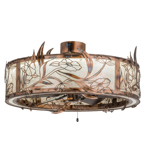 Meyda Lighting Lady Slipper 36" LED Light Burnished Brass Tint Chandelier With Silver Mica Shade Glass and Fan