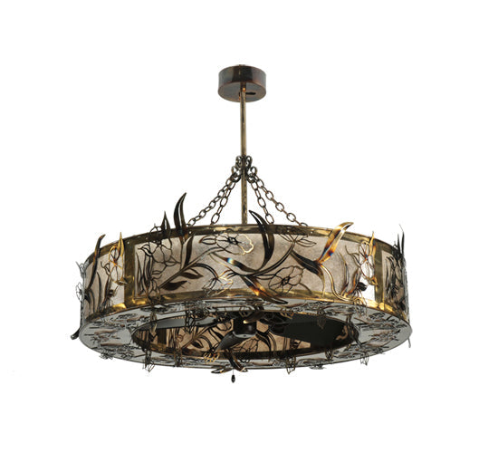 Meyda Lighting Lady Slipper 45" 8-Light Burnished Brass Tint Chandelier With Silver Mica Shade Glass and Oil Bronze Fan