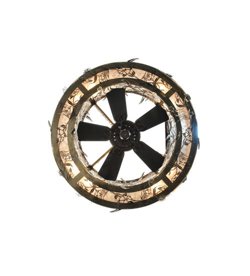 Meyda Lighting Lady Slipper 45" 8-Light Burnished Brass Tint Chandelier With Silver Mica Shade Glass and Oil Bronze Fan