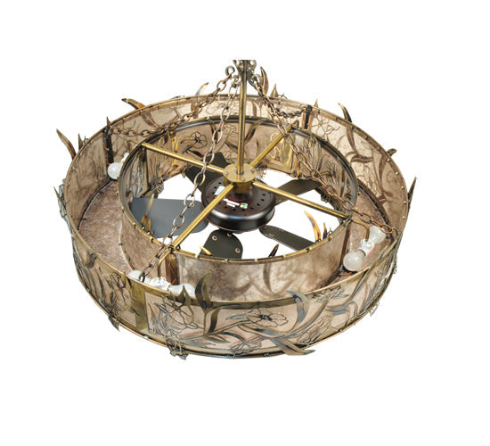 Meyda Lighting Lady Slipper 45" 8-Light Burnished Brass Tint Chandelier With Silver Mica Shade Glass and Oil Bronze Fan