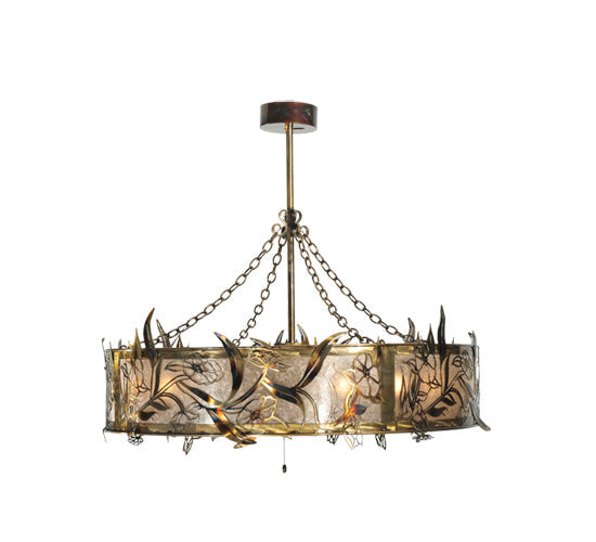 Meyda Lighting Lady Slipper 45" 8-Light Burnished Brass Tint Chandelier With Silver Mica Shade Glass and Oil Bronze Fan