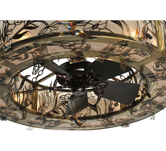 Meyda Lighting Lady Slipper 45" 8-Light Burnished Brass Tint Chandelier With Silver Mica Shade Glass and Oil Bronze Fan