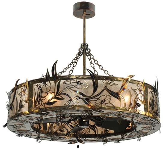 Meyda Lighting Lady Slipper 45" 8-Light Burnished Brass Tint Chandelier With Silver Mica Shade Glass and Oil Bronze Fan