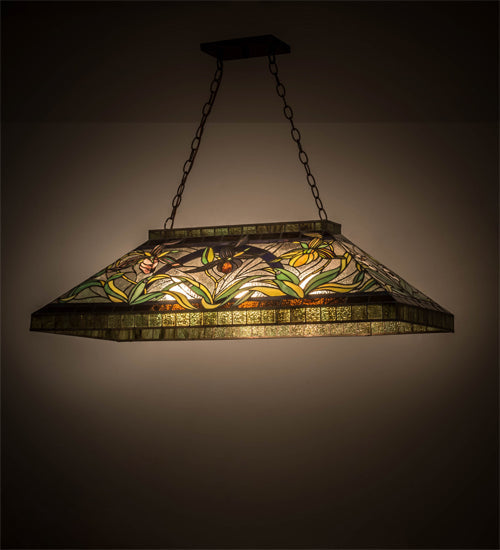 Meyda Lighting Lady Slippers 39" 3-Light Mahogany Bronze Island Pendant Light With Multi-Colored Shade Glass