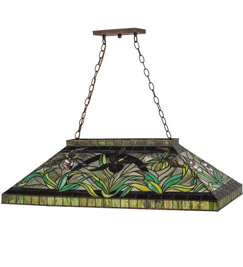 Meyda Lighting Lady Slippers 39" 3-Light Mahogany Bronze Island Pendant Light With Multi-Colored Shade Glass