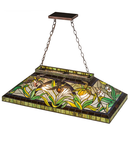 Meyda Lighting Lady Slippers 39" 3-Light Mahogany Bronze Island Pendant Light With Multi-Colored Shade Glass