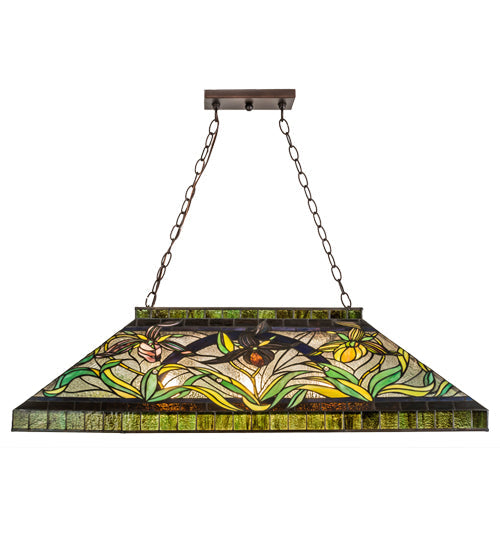 Meyda Lighting Lady Slippers 39" 3-Light Mahogany Bronze Island Pendant Light With Multi-Colored Shade Glass