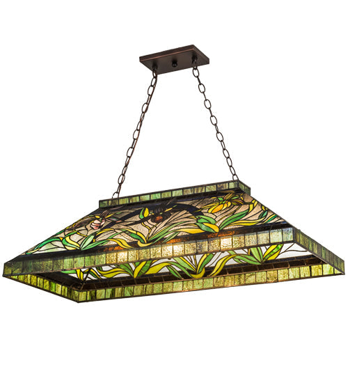 Meyda Lighting Lady Slippers 39" 3-Light Mahogany Bronze Island Pendant Light With Multi-Colored Shade Glass