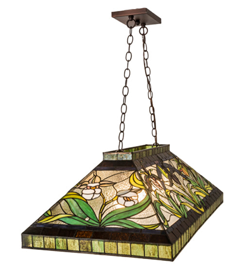 Meyda Lighting Lady Slippers 39" 3-Light Mahogany Bronze Island Pendant Light With Multi-Colored Shade Glass