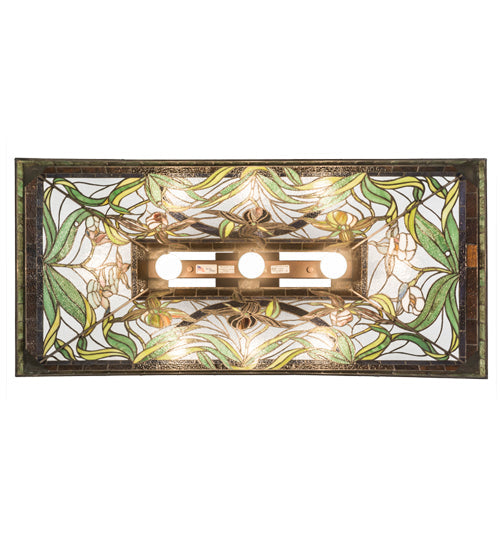 Meyda Lighting Lady Slippers 39" 3-Light Mahogany Bronze Island Pendant Light With Multi-Colored Shade Glass