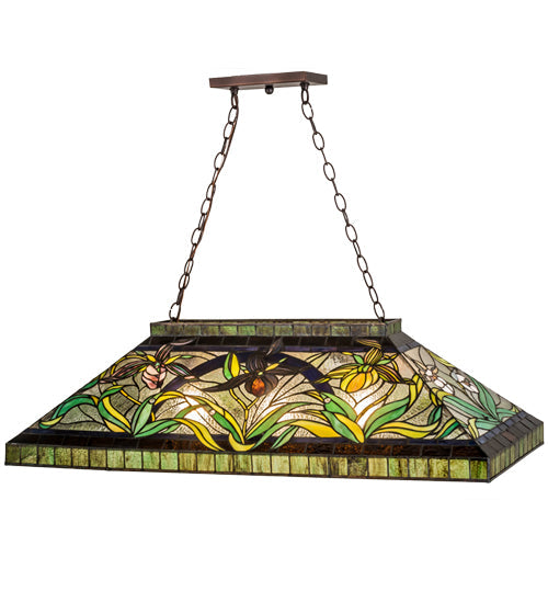 Meyda Lighting Lady Slippers 39" 3-Light Mahogany Bronze Island Pendant Light With Multi-Colored Shade Glass