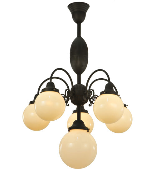 Meyda Lighting Lafayette 23" 6-Light Craftsman Brown Chandelier With White Shade Glass