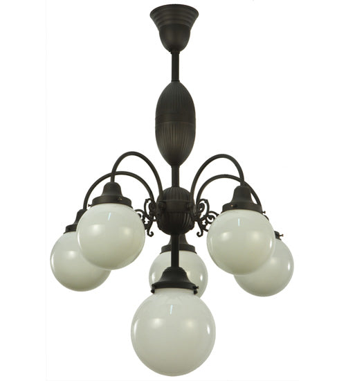 Meyda Lighting Lafayette 23" 6-Light Craftsman Brown Chandelier With White Shade Glass
