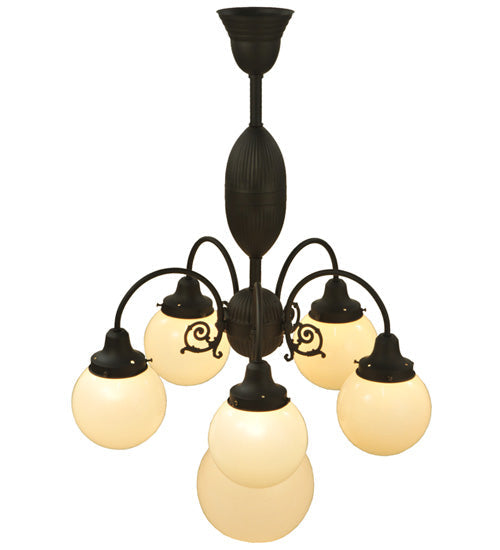 Meyda Lighting Lafayette 23" 6-Light Craftsman Brown Chandelier With White Shade Glass