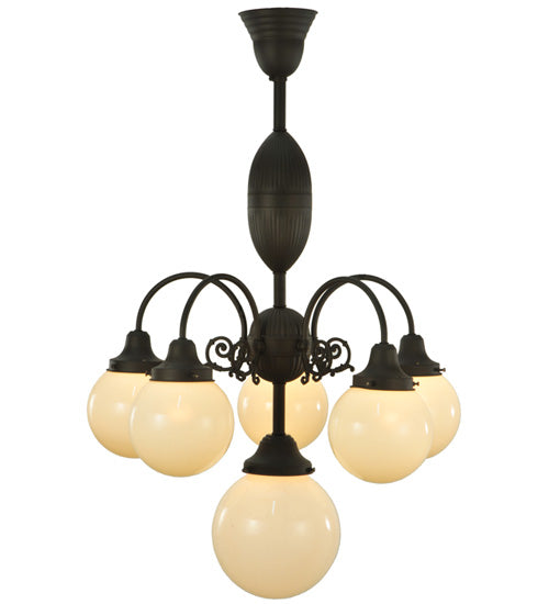 Meyda Lighting Lafayette 23" 6-Light Craftsman Brown Chandelier With White Shade Glass