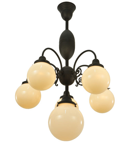 Meyda Lighting Lafayette 23" 6-Light Craftsman Brown Chandelier With White Shade Glass