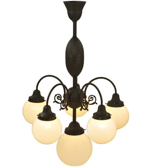 Meyda Lighting Lafayette 23" 6-Light Craftsman Brown Chandelier With White Shade Glass