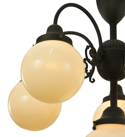 Meyda Lighting Lafayette 23" 6-Light Craftsman Brown Chandelier With White Shade Glass
