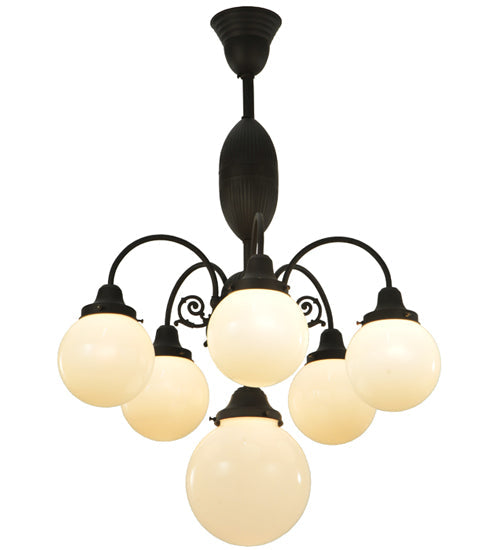 Meyda Lighting Lafayette 23" 6-Light Craftsman Brown Chandelier With White Shade Glass