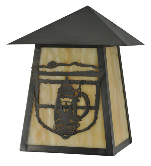 Meyda Lighting Lake Clear Lodge 11" Craftsman Brown Stein Wall Sconce With Beige Shade Glass
