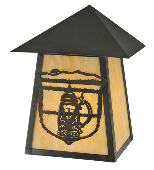 Meyda Lighting Lake Clear Lodge 11" Craftsman Brown Stein Wall Sconce With Beige Shade Glass