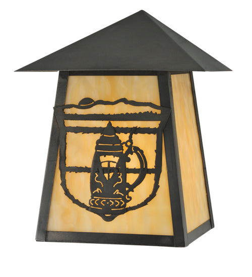 Meyda Lighting Lake Clear Lodge 11" Craftsman Brown Stein Wall Sconce With Beige Shade Glass