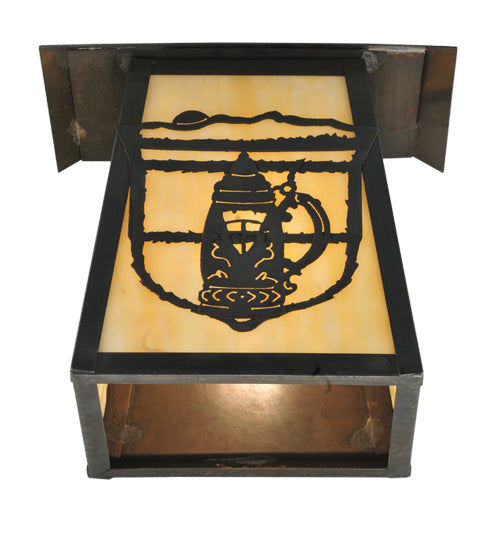 Meyda Lighting Lake Clear Lodge 11" Craftsman Brown Stein Wall Sconce With Beige Shade Glass