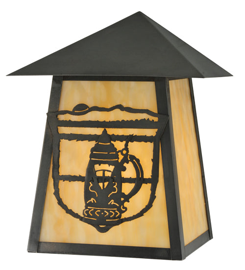 Meyda Lighting Lake Clear Lodge 11" Craftsman Brown Stein Wall Sconce With Beige Shade Glass