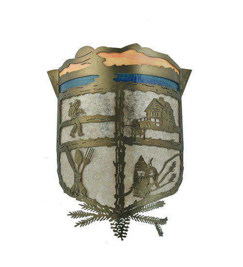 Meyda Lighting Lake Clear Lodge 15" 2-Light Antique Copper Wall Sconce With Silver Mica Orange & Blue Shade Glass