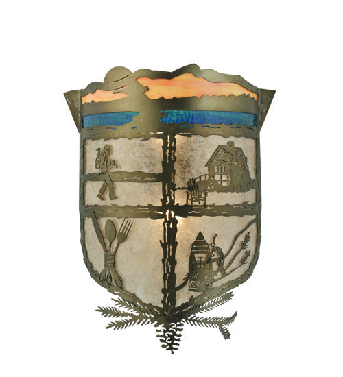 Meyda Lighting Lake Clear Lodge 15" 2-Light Antique Copper Wall Sconce With Silver Mica Orange & Blue Shade Glass