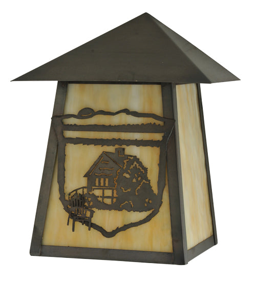 Meyda Lighting Lake Clear Lodge 9" Craftsman Brown Cabin Wall Sconce With Beige Art Shade Glass