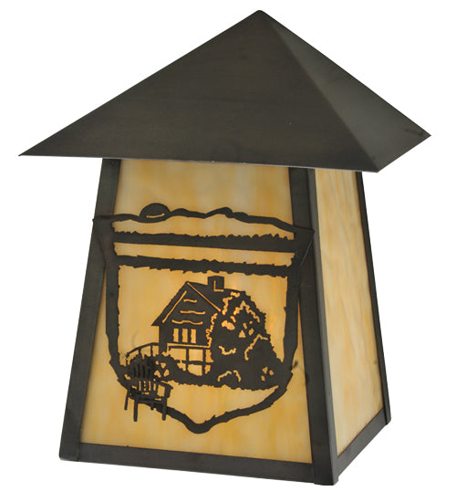 Meyda Lighting Lake Clear Lodge 9" Craftsman Brown Cabin Wall Sconce With Beige Art Shade Glass