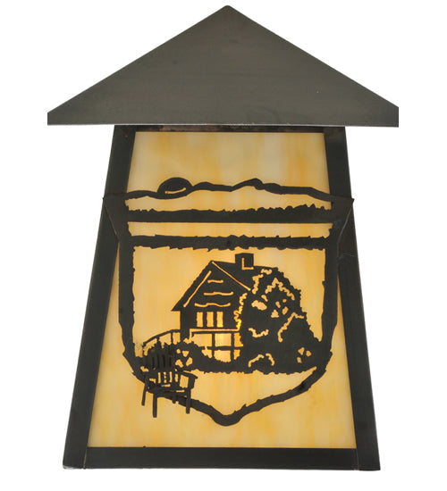 Meyda Lighting Lake Clear Lodge 9" Craftsman Brown Cabin Wall Sconce With Beige Art Shade Glass