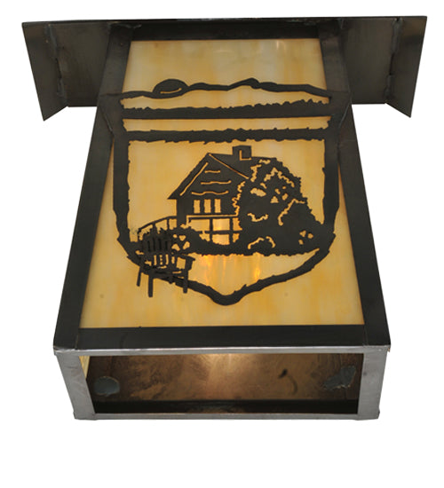 Meyda Lighting Lake Clear Lodge 9" Craftsman Brown Cabin Wall Sconce With Beige Art Shade Glass
