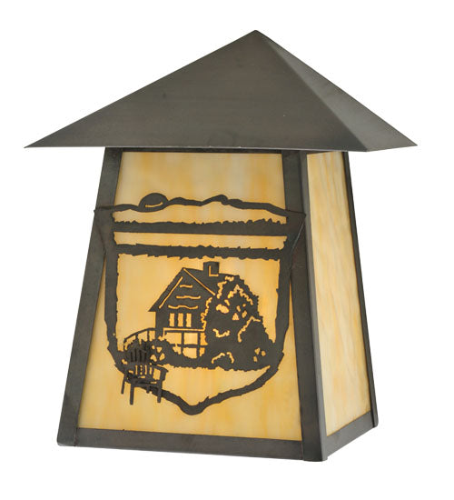 Meyda Lighting Lake Clear Lodge 9" Craftsman Brown Cabin Wall Sconce With Beige Art Shade Glass