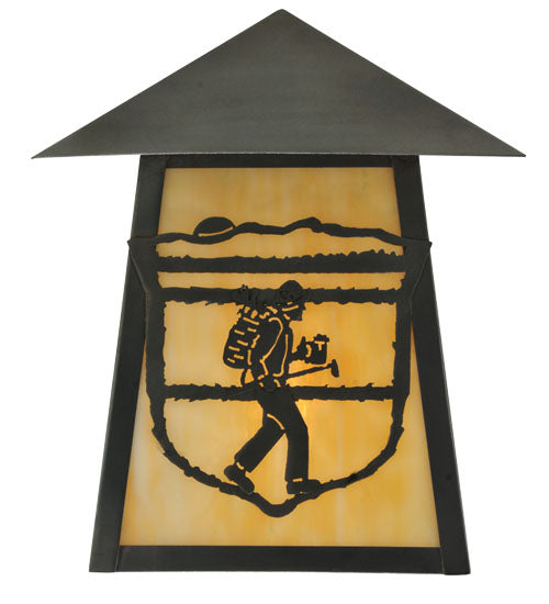 Meyda Lighting Lake Clear Lodge 9" Craftsman Brown Hiker Wall Sconce With Beige Art Shade Glass