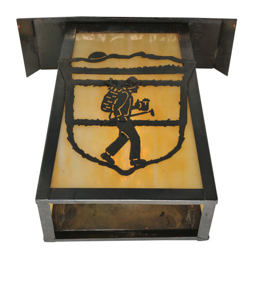 Meyda Lighting Lake Clear Lodge 9" Craftsman Brown Hiker Wall Sconce With Beige Art Shade Glass