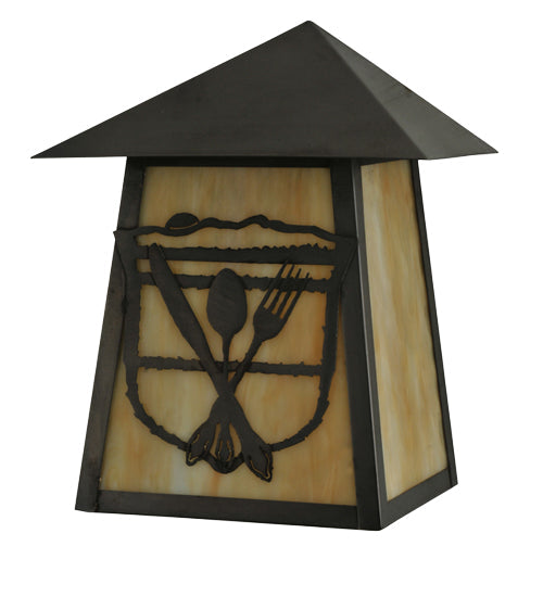 Meyda Lighting Lake Clear Lodge 9" Craftsman Brown Silverware Wall Sconce With Beige Art Shade Glass
