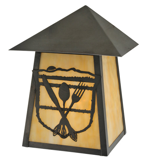 Meyda Lighting Lake Clear Lodge 9" Craftsman Brown Silverware Wall Sconce With Beige Art Shade Glass