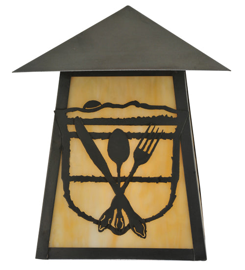 Meyda Lighting Lake Clear Lodge 9" Craftsman Brown Silverware Wall Sconce With Beige Art Shade Glass