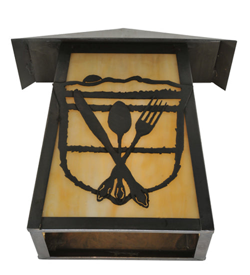 Meyda Lighting Lake Clear Lodge 9" Craftsman Brown Silverware Wall Sconce With Beige Art Shade Glass