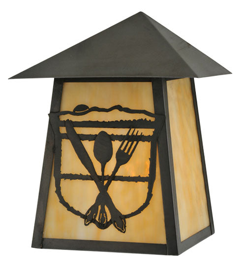 Meyda Lighting Lake Clear Lodge 9" Craftsman Brown Silverware Wall Sconce With Beige Art Shade Glass