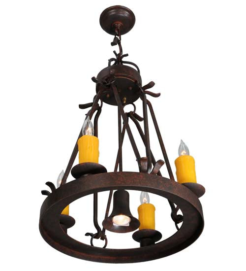 Meyda Lighting Lakeshore 148235 18" 5-Light Cajun Spice Chandelier With Amber Faux Candlelight