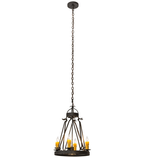 Meyda Lighting Lakeshore 18" 4-Light Chestnut Chandelier With Amber Faux Candlelight and Downlight